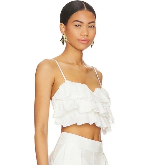 Free People Danelle Top Optic White Cami Ruffle Layered NWOT - Picture 2 of 4